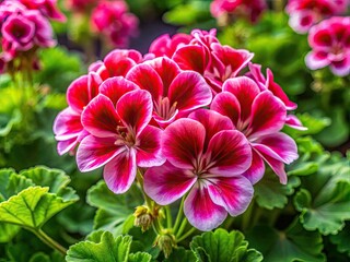 Vibrant Pelargonium Peltatum Flowers in Bloom with Lush Green Foliage Against a Soft Background