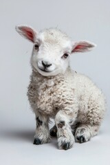 Fototapeta premium A baby sheep, isolate on white background, with soft wool and an adorable expression.