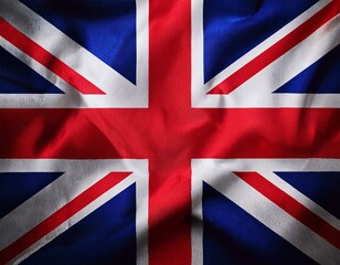 Fototapeta premium Britain flag waving at cloudy sky background. United Kingdom (UK) flag.