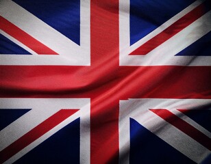 Fototapeta premium Britain flag waving at cloudy sky background. United Kingdom (UK) flag.