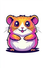 A flat style illustrated hamster, isolate on white background, characterized by vibrant colors and cute features.