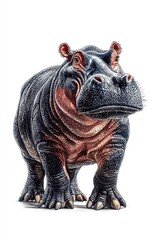Fototapeta premium A hippo standing majestically, isolate on white background, showcasing its massive size and unique features.
