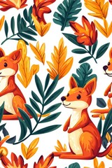 Fototapeta premium A seamless pattern of flat style kangaroos, isolate on white background, arranged in a playful and dynamic design.