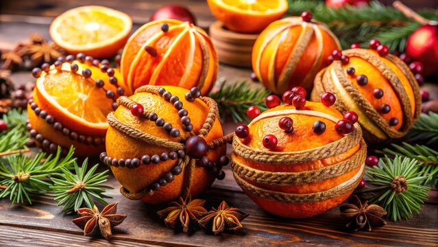 Vibrant Pomander Balls Made of Dried Oranges and Spices for Festive Home Decor and Aromatherapy