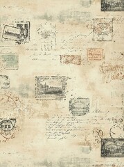 Fototapeta premium Vintage Parisian Elegance Texture with Script, Stamps
