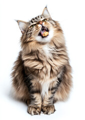 Fototapeta premium Cheerful Fluffy Cat Happily Nibbling on a Tasty Treat with Satisfaction