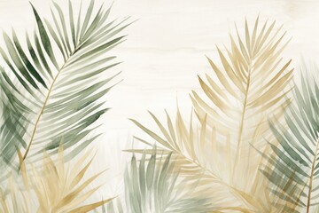 Green palm leaves watercolor painting backgrounds outdoors. © Rawpixel.com