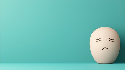 A simple, sad face sculpture sits against a teal background, evoking feelings of sorrow and introspection.