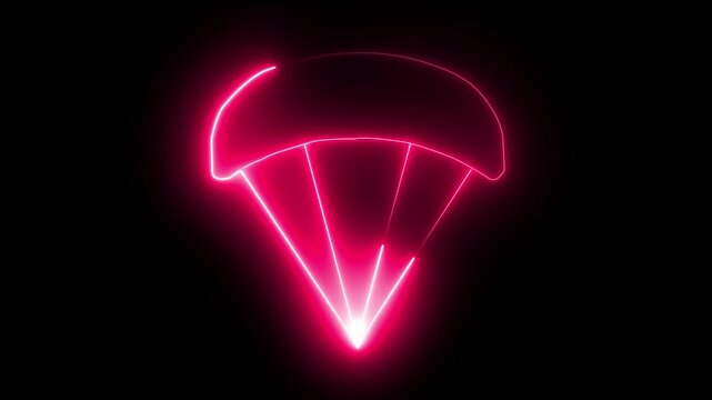 Glowing neon line Box flying on parachute icon isolated on black background. Parcel with parachute for shipping. Delivery service, air shipping. 4K Video