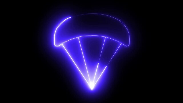 Glowing neon line Box flying on parachute icon isolated on black background. Parcel with parachute for shipping. Delivery service, air shipping. 4K Video