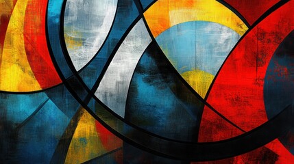 Fototapeta premium Abstract colorful geometric design with curved lines and bold colors.