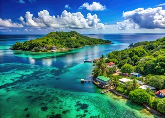 Vibrant Roatan Island View with Turquoise Waters and Lush Greenery in Honduras' Caribbean Paradise
