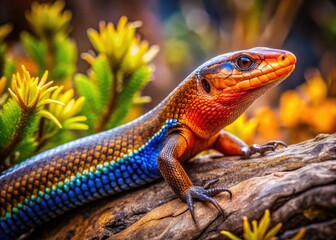 Fototapeta premium Vibrant Skink in Natural Habitat Showcasing Colorful Scales in Australian Wilderness Environment