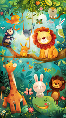 Charming collection of vividly illustrated animals capturing the joys of the animal kingdom