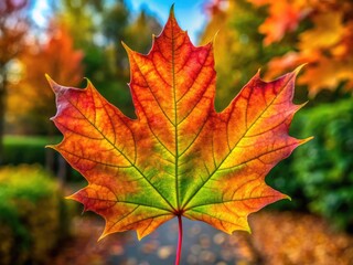 Vibrant Sugar Maple Leaf Showcasing Stunning Autumn Colors Against a Soft Natural Background