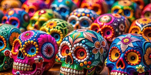 Fototapeta premium Vibrant Sugar Skulls for Day of the Dead Celebrations with Intricate Designs and Colorful Patterns