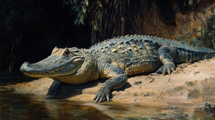 American Alligator Resting on a Riverbank