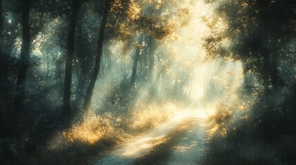 Sunbeams Through Forest