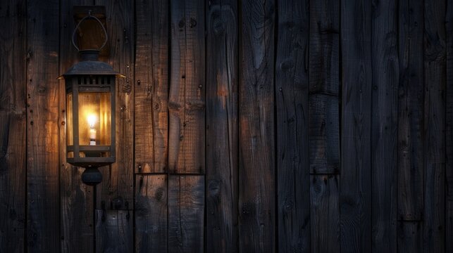A Lantern on a Rustic Wooden Wall