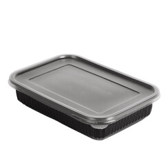 empty black plastic box with transparent lid on a white background