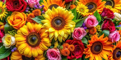 Naklejka premium Vibrant Sunflower and Roses Floral Background for Inviting and Cheerful Design Projects