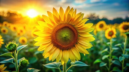 Vibrant Sunflower Illustration in Bright Yellow and Green Tones for Nature and Floral Designs