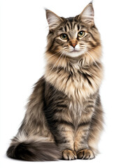 Fluffy Cat Sitting Elegantly with Its Tail Wrapped Around Its Body