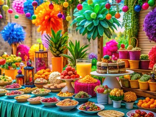 Fototapeta premium Vibrant Thursday Vibes with Colorful Decorations, Snacks, and Fun Activities for a Joyful Day Ahead