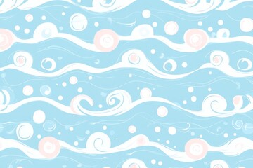 Light blue fabric pattern with swirling waves and pastel bubbles creating a whimsical underwater feel for decor or design projects