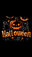 Halloween celebration design with pumpkin, bats, and ghosts for spooky festivities. AI