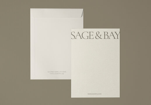 Stationery Paper And Envelope Flatlay Mockup