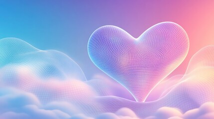 A glowing heart shape emerges from soft, colorful clouds, creating a dreamy atmosphere.
