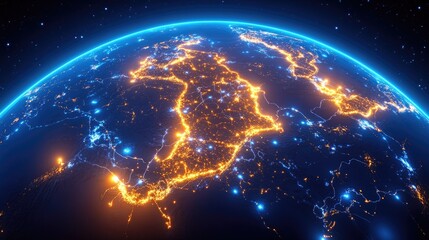Obraz premium Stunning aerial view of earth at night highlighting glowing city lights and connectivity