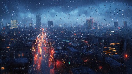 Fototapeta premium Rainy Night Cityscape