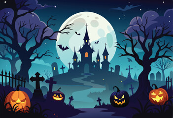 Spooky Graveyard Scene With Full Moon