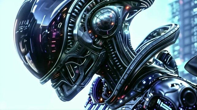  Futuristic Alien Head Close-Up With Intricate Technological Details
