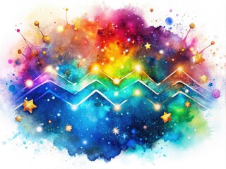Vibrant Watercolor Illustration of the Zodiac Sign Aquarius with Artistic Splashes and Stars