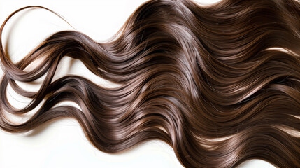 A top view of silky smooth dark brown hair extensions laid on a white surface, showcasing the healthy and vibrant texture