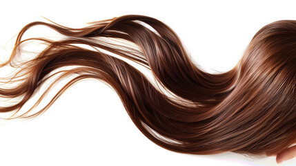 A top view of silky smooth dark brown hair extensions laid on a white surface, showcasing the healthy and vibrant texture