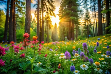 Vibrant Wildflower Blooming in a Lush Green Forest Surrounded by Nature's Beauty and Serenity