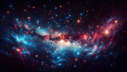 Obraz premium Stellar Nebula: Expansive Cosmic Galaxy with Colorful Stars and Deep Space Clouds