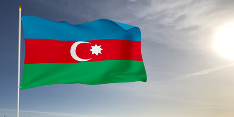 Obraz premium Azerbaijan national flag cloth fabric waving on beautiful grey sky Background.
