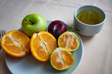 delicious fruit breakfast with tea in Kemer/Antalya Turkey