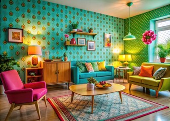 Vintage 1950s Retro Style Decor with Bold Colors and Classic Patterns for Nostalgic Aesthetic Appeal
