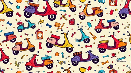 Vibrant Scooter Doodle Seamless Pattern Background for Creative Projects