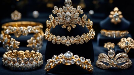 Expensive jewelry made with gold and diamonds.