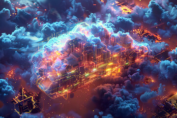 A computer chip with a cloud on it, generative ai image.,