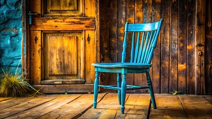 Vintage Blue Chair in Rustic Setting, Perfect for Home Decor, Interior Design, or Photography Projects