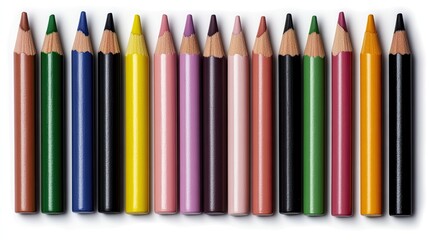 Fototapeta premium A vibrant collection of crayons is organized in a line, showcasing a variety of colors and textures, perfect for inspiring creativity in artistic projects