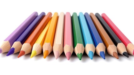 Fototapeta premium A vibrant collection of crayons is organized in a line, showcasing a variety of colors and textures, perfect for inspiring creativity in artistic projects
